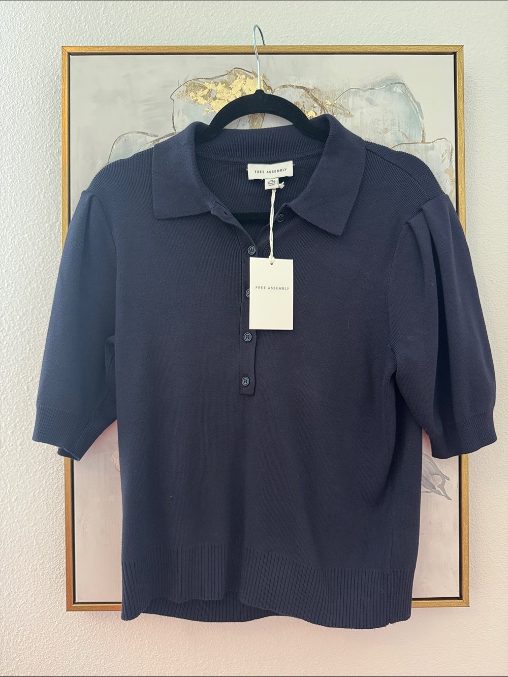 6/14 Short Sleeve Polo Knit Top in Navy by Free Assembly